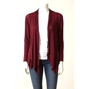 Active Basic Wine Burgundy Drape Cardigan – Lightweight Open Front Sweater M